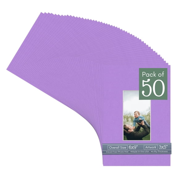 Pansy Purple Picture Frame Mat for 6x9 Frames - Fits 3x5 Photos - 50 Mats