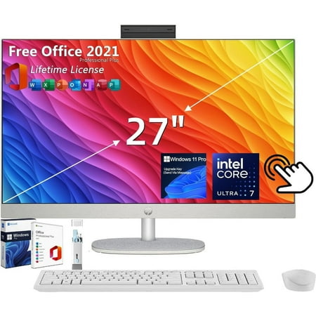 HP All in One Desktop Computer 27" FHD Touchscreen, Intel Core Ultra 7 155U, 32GB DDR5 RAM, 1TB SSD, Wi-Fi 6, Windows 11 Pro & Microsoft Office Lifetime License