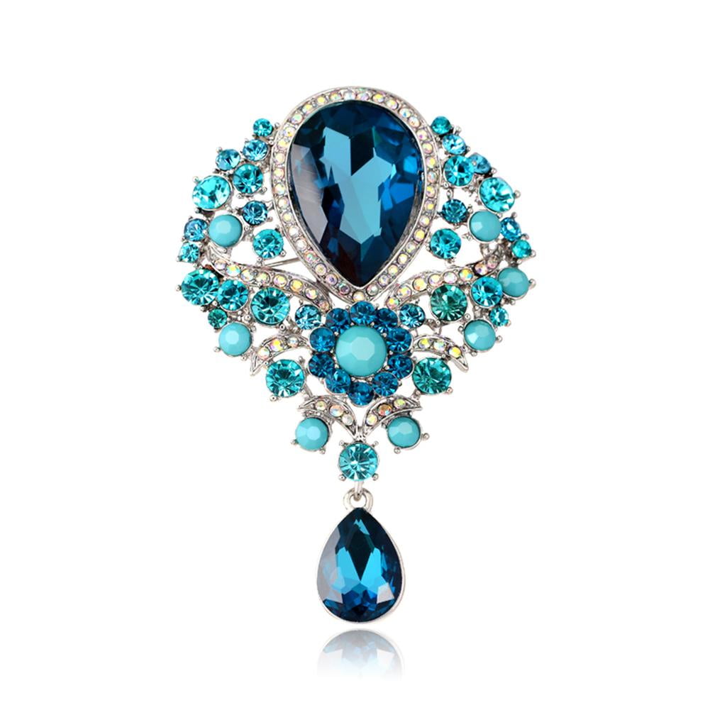 BIG 3D Blue BUMBLE BEE Rhinestone Retro Vintage Style Necklace Pendant Brooch 