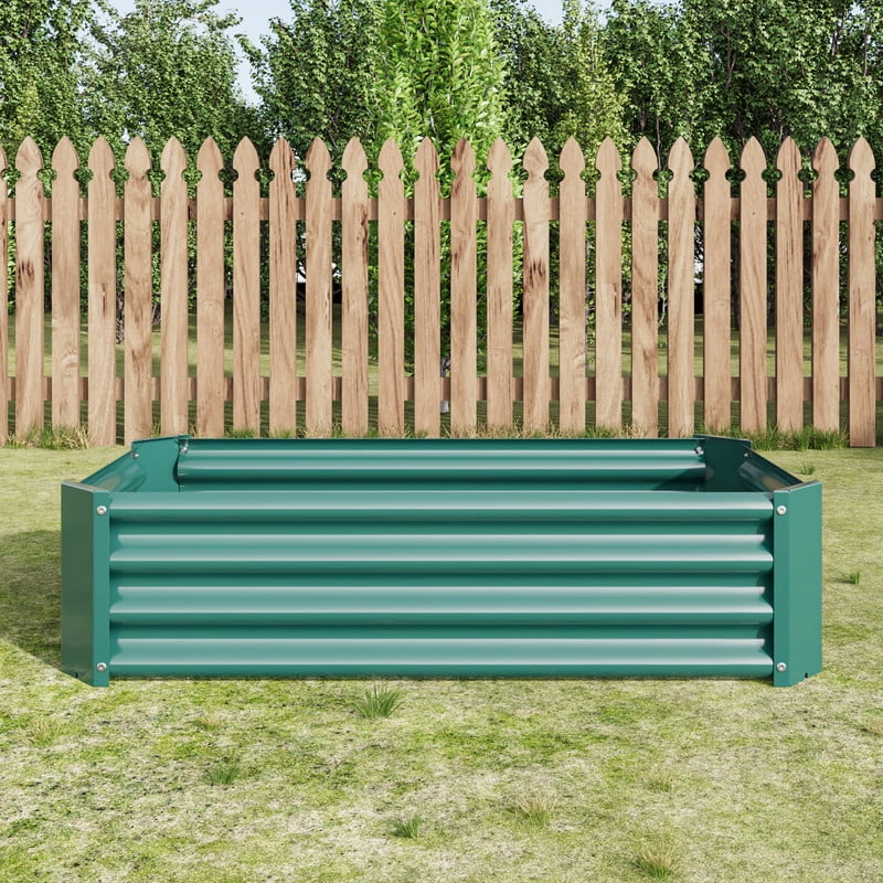 Metal Galvanized Raised Garden Bed Kit, 4 x 2 x 1 ft Galvanized Steel Raised Garden Planter Box Outdoor with Open Base for Growing Vegetables Flowers Herbs Fruits, 1 PC