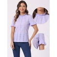 thumbnail image 2 of DARING DIVA Ruffle Puff Short Sleeve Crochet Eyelet Blouse M Light Purple, 2 of 6