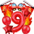 thumbnail image 1 of Ensemble de 9 Ballons de Feu Camion de Pompiers 32 Pouces Chiffres Rouges 0-9 Ballons d'Anniversaire Pompier Décorations de Fête Fournitures de Fête de Festival, 1 of 5