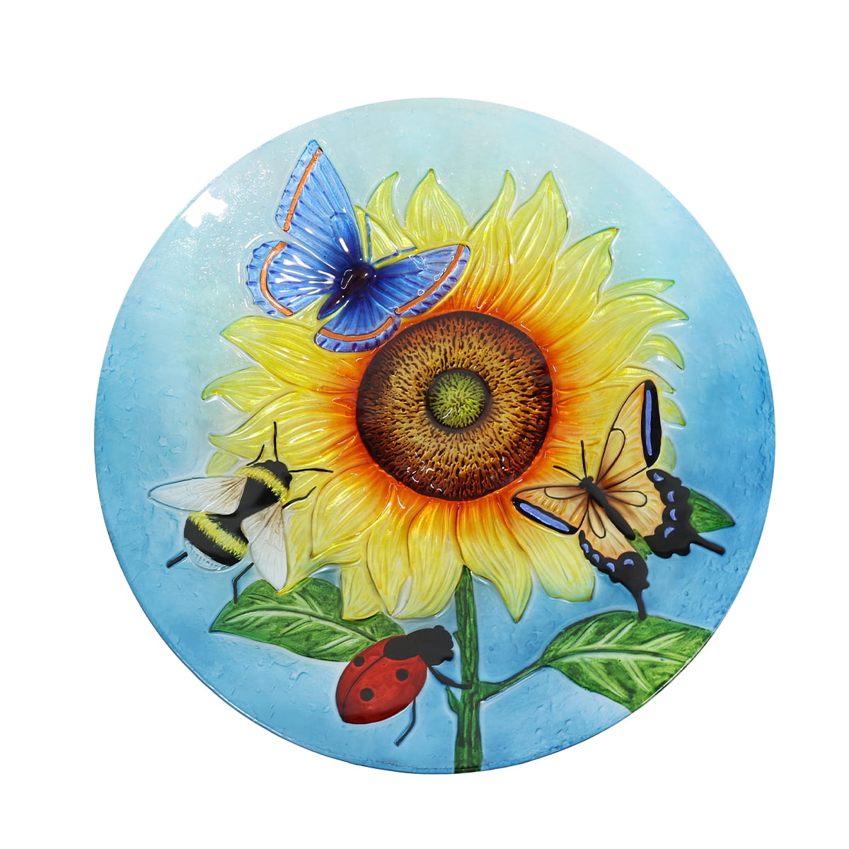 Briarwood Lane Summer Glass Birdbath Including Metal Stand Sunflower Dance For Summer Birdbath