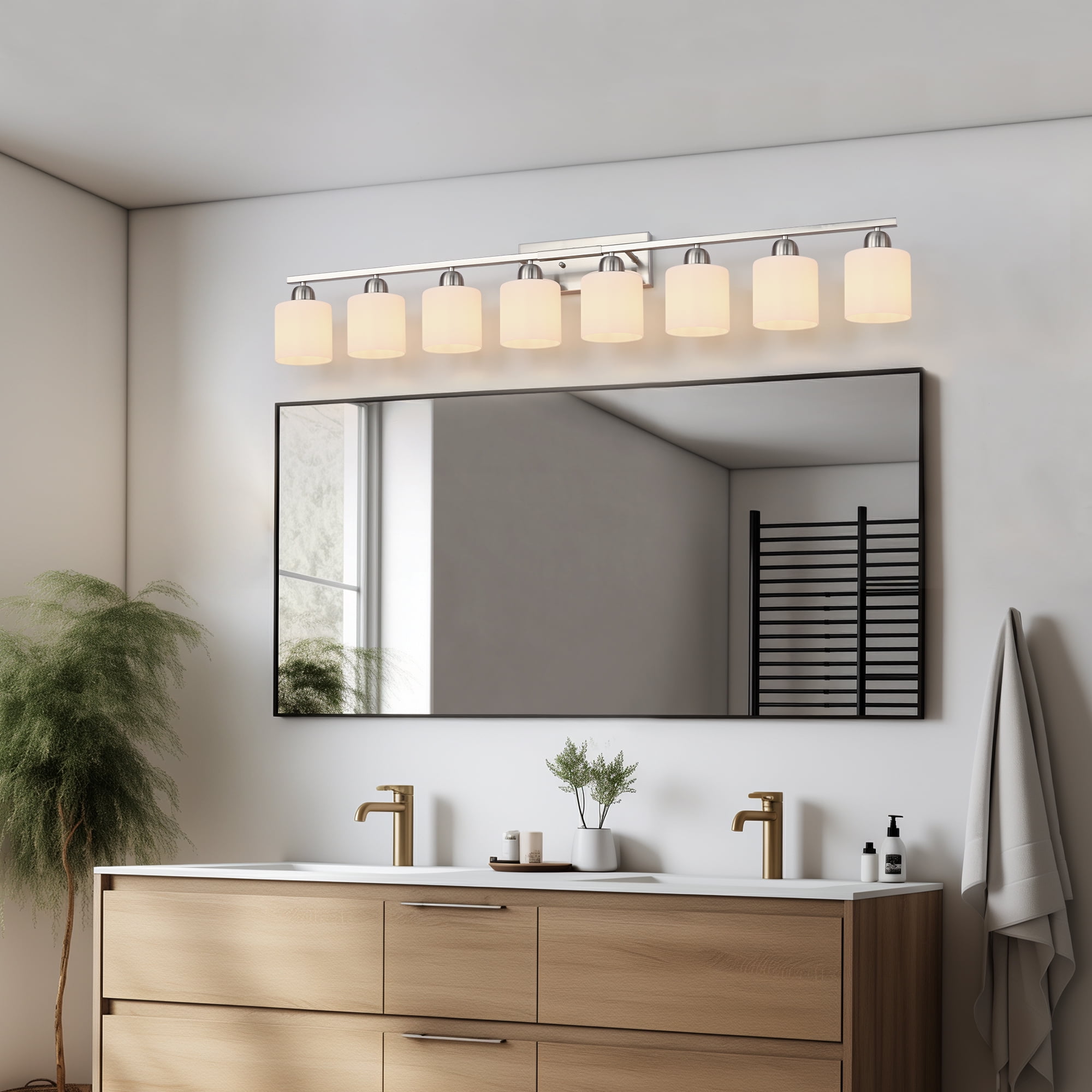 Jopath 8-Light Modern Vanity Light Over Mirror, Wall Sconces with Milky White Frosted Glass Shades for Bathroom, Hallway, or Bedroom Nickel (Bulbs Not Included)
