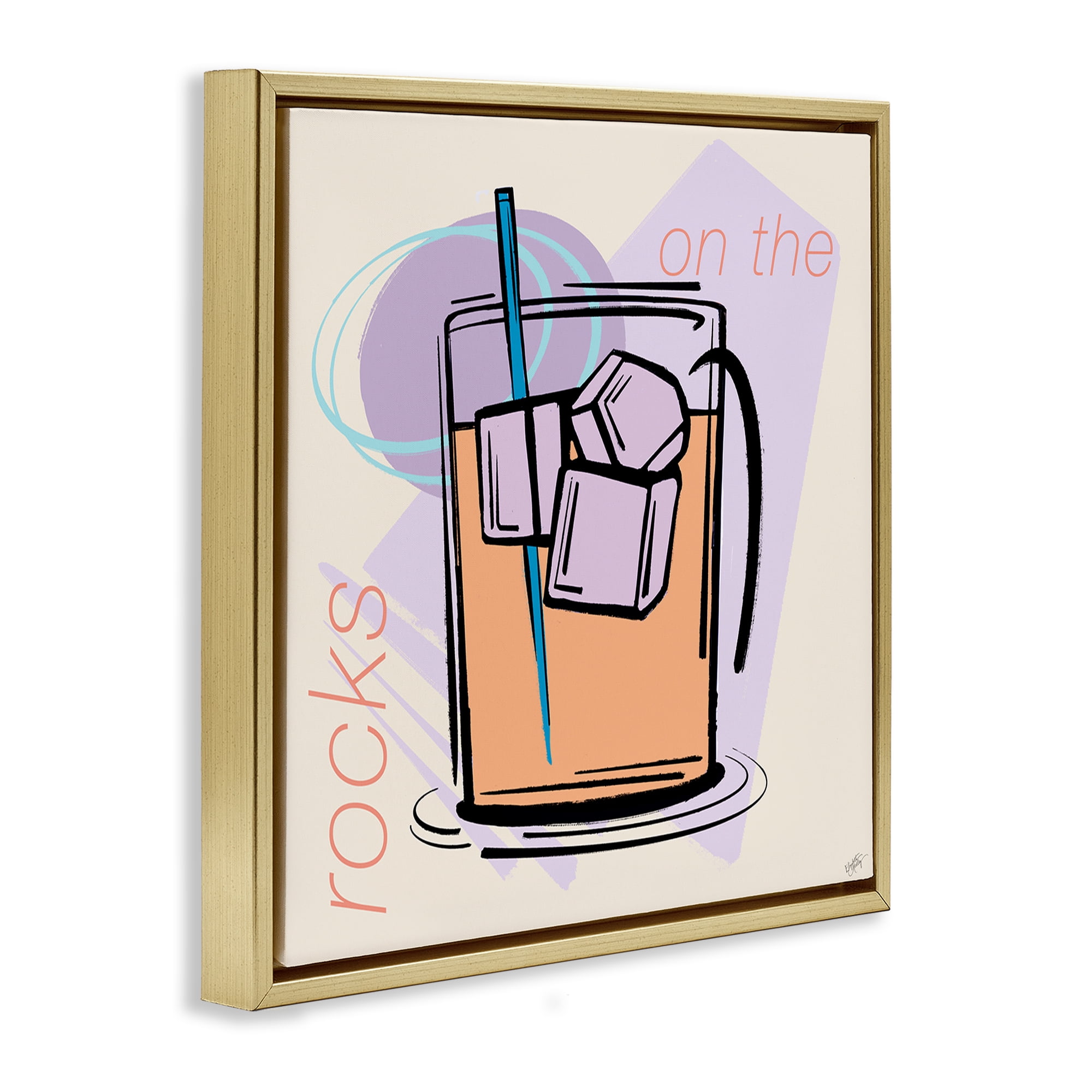 Stupell Industries On The Rocks Drink Food & Beverage Painting Gold Floater Framed Canvas Art Print Wall Art, 18 x 18