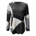 thumbnail image 5 of Women's Patchwork Print Blouse Button Front Round Neck Long Sleeve Top, 5 of 7