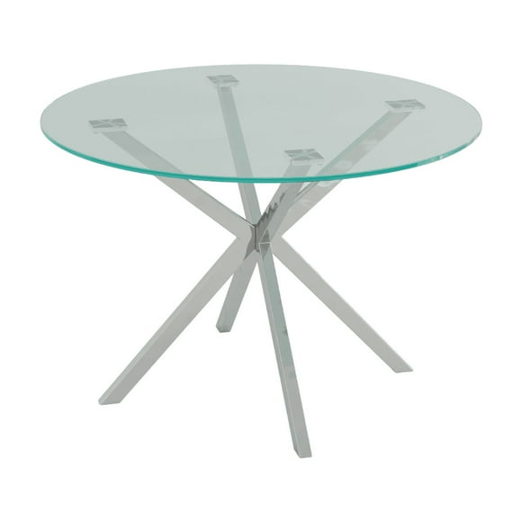 Velets Lena Round Glass Top Dining Table with Chrome Legs: Chic Elegance and Modern Functionality for Dining Room, Kitchen, or Living Room, Perfect for Breakfast Nooks & Kitchen