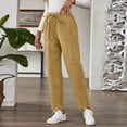 thumbnail image 6 of Womens Corduroy Pants Casual Elastic High Waisted Straight Leg Pull On Trousers Loose Comfy Slacks with Pockets Yellow L, 6 of 7