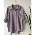 thumbnail image 4 of Women's Cotton Two Piece Button Down Long Sleeve Shirt Blouse and Shorts Set, 4 of 6