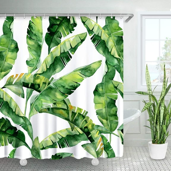 Green Shower Curtain, Tropical Shower Curtain, Plant Shower Curtain, Leaf Shower Curtain, Botanical Shower Curtain, Jungle Shower Curtain Set with 12 Hooks, Bathroom Decor, 72X84 inches