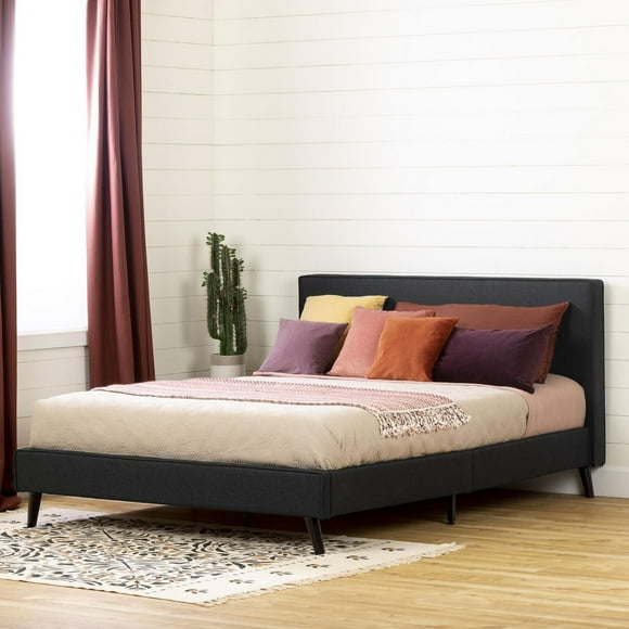 South Shore Sazena Upholstered Complete Bed Queen Charcoal Gray