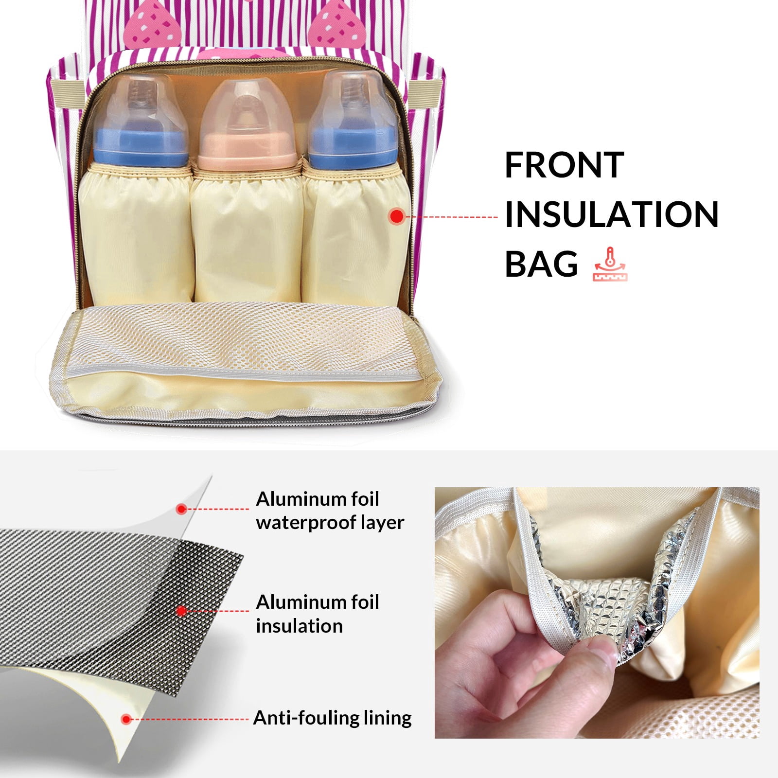 Novusopt Large Capacity Insulated Baby Bottle Pocket Backpack Diaper Bag