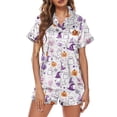 thumbnail image 2 of Pink Women Halloween Pajamas Polyester,Spandex Soft Short Sleeve Button Down Sleepwear Top and Shorts 2 Piece Pjs Lounge Set XL, 2 of 4