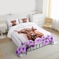 thumbnail image 3 of Feelyou Highland Cow Bedding Comforter Set, Dreamy Purple Rose Flower Twin Comforter Sets, Rustic Animal Reversible Bedding Set, Breathable Home Decor, 2pcs, 3 of 8