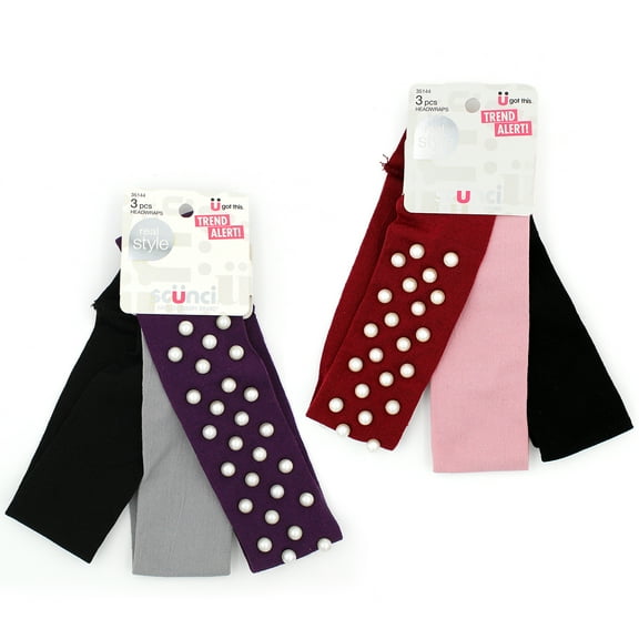 Scunci Real Style Assorted Pearl and Basic Headwraps, 6 pc