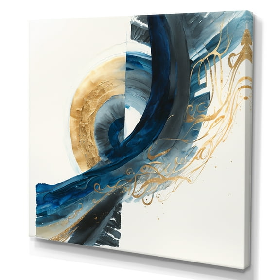 Designart Blue And Gold Swirl Abstract VI Canvas Wall Art