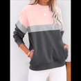 thumbnail image 4 of Sudadera Informal de Larga con Bloques de Color para Mujer, Cuello Redondo, Corte Holgado y Bolsillos. Rosa Negro S, 4 of 6