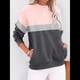 thumbnail image 4 of Sudadera Informal de Larga con Bloques de Color para Mujer, Cuello Redondo, Corte Holgado y Bolsillos. Rosa Negro M, 4 of 6