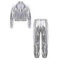 thumbnail image 3 of Runhomal Youth Boys Girls Jazz Hip Hop Dance Costume Metallic Streetwear Bomber Jacket and Sweatpants Set Silver 6, 3 of 6