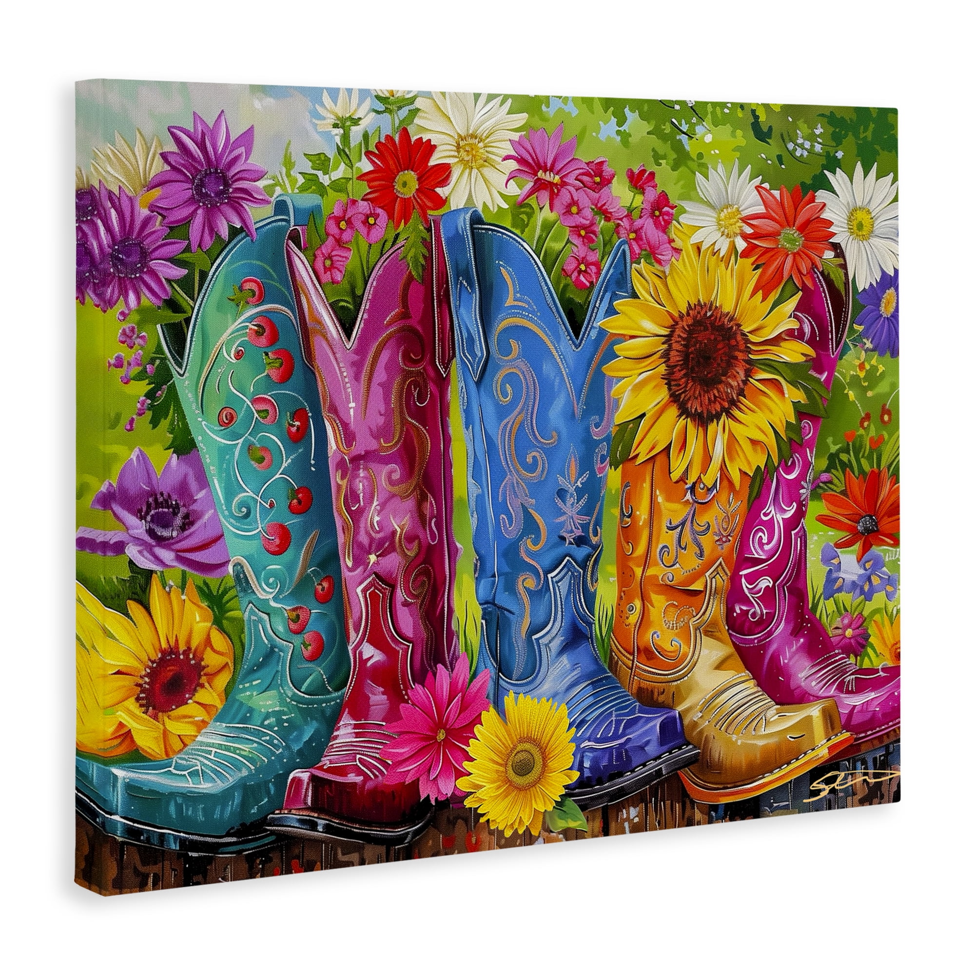 Cowboy Boots and Sunflowers Canvas Wall Art, design by Shawna Stewart