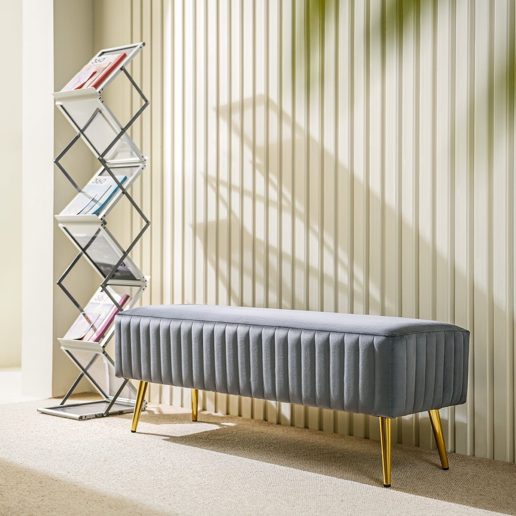 46" Modern Upholstered Bed and Entryway Bench with Padded Velvet Seat