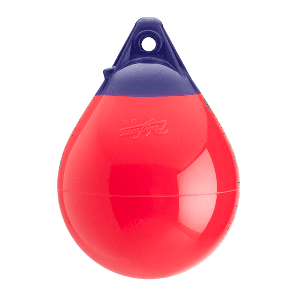 Polyform Mooring Buoy 75-404-910 A-0 Red W/Bar Code; 8 Inch Diameter x 11-1/2 Inch Length; 0.6 Inch Rope Eye Diameter; Red; PVC; With Bar Code; For Boats Up To 15 Feet In Length