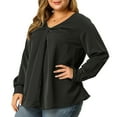 thumbnail image 5 of Unique Bargains Women's Plus Size V Neck Loose Long Sleeve Twist Knot Top 2X Black, 5 of 8