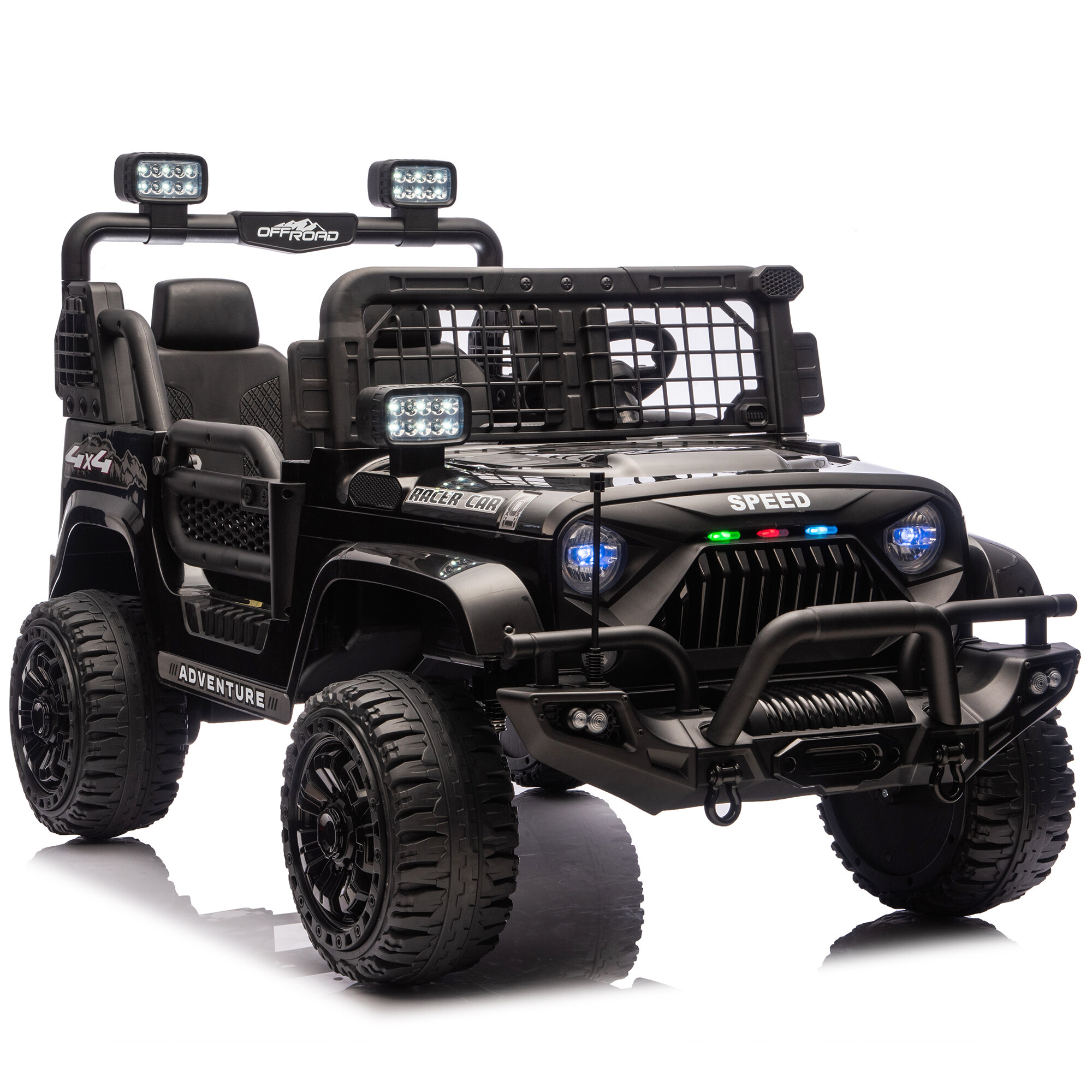Bikes 24V Two-seater Ride On Electric Truck Car W/Parents Control,2wd,Four-wheel Suspension, 8.66in Ground Clearance, LED & Searchlights, Bluetooth, Music, Provide 3.11-4.97MPH Speed For Ki