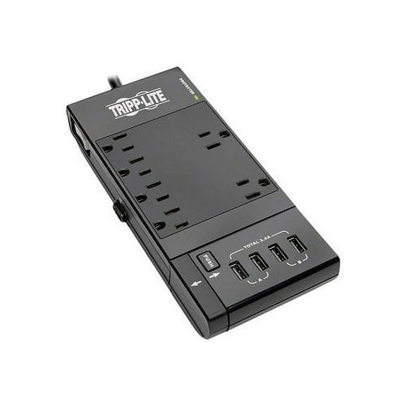 Tripp Lite 6-Outlet Surge Protector Power Strip, 4 USB Ports, 6 ft - Black