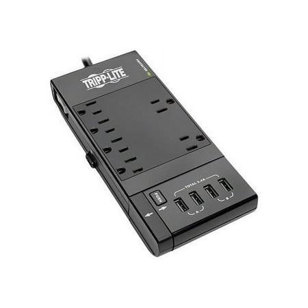 UPC: 0037332210135 | Tripp Lite 6-Outlet Surge Protector Power Strip 4 USB Ports 6 ft – Black