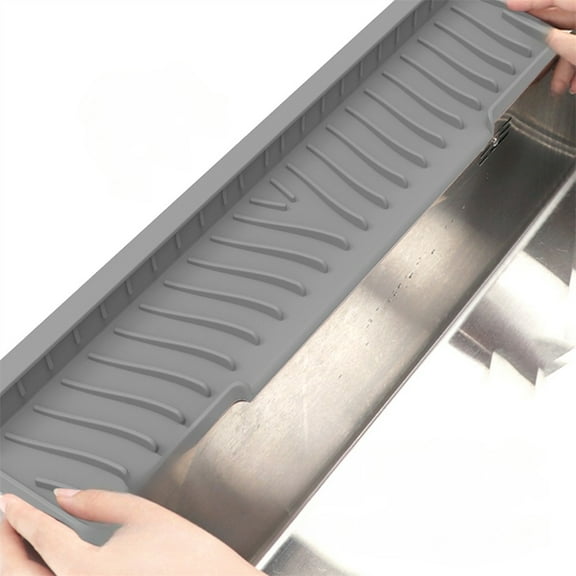 17.7Inch Silicone Sink Mat Kitchen Sink Slope Splash Guard Countertop Protector Gray YIWEI