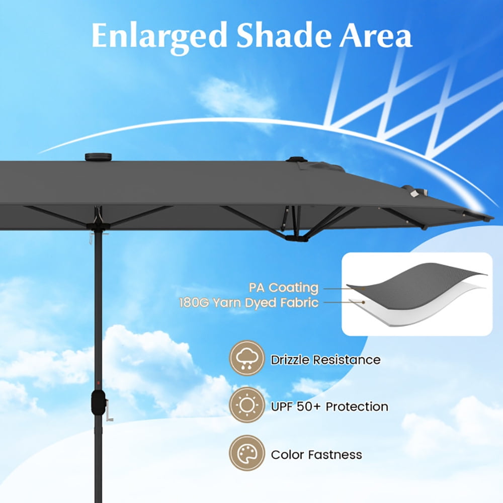Aimee Lii 13FT Double-sided Patio Umbrella with Solar Lights for Garden Pool Backyard, Table Umbrella Outdoor Patio, Gray