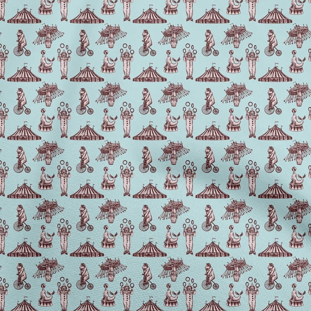 oneOone Georgette Viscose Aqua Blue Fabric Circus Craft Projects Decor Fabric Printed By The Yard 42 Inch Wide