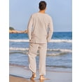 thumbnail image 4 of COOFANDY Men's Matching Set Summer Beach 2 Piece Linen Outfits Long Sleeve Casual Shirt Elastic Waist Drawstring Pants Set, 4 of 6