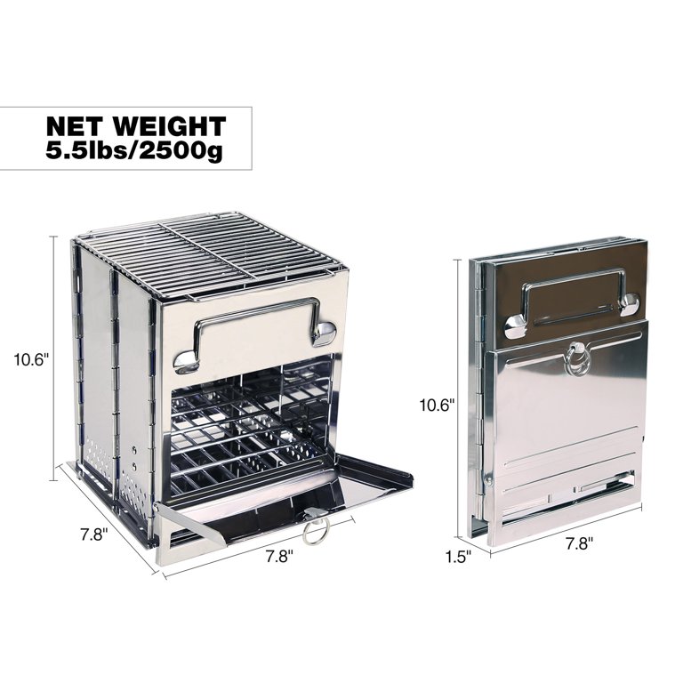 REDCAMP Wood Burning Camp Stove Folding Stainless Steel 304# Grill, Large  Portable Backpacking Stove for Hiking Camping Survival BBQ - Walmart.com