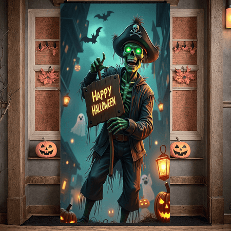 Glow in the Dark Pirate Banner Halloween Skeleton Ghost Decoration Scary Theme for Halloween Party Outdoor Event Night Decor