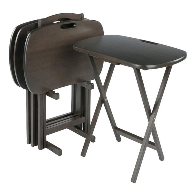 Pemberly Row 5-Piece Transitional Solid Wood Snack Table Set in Oyster Gray