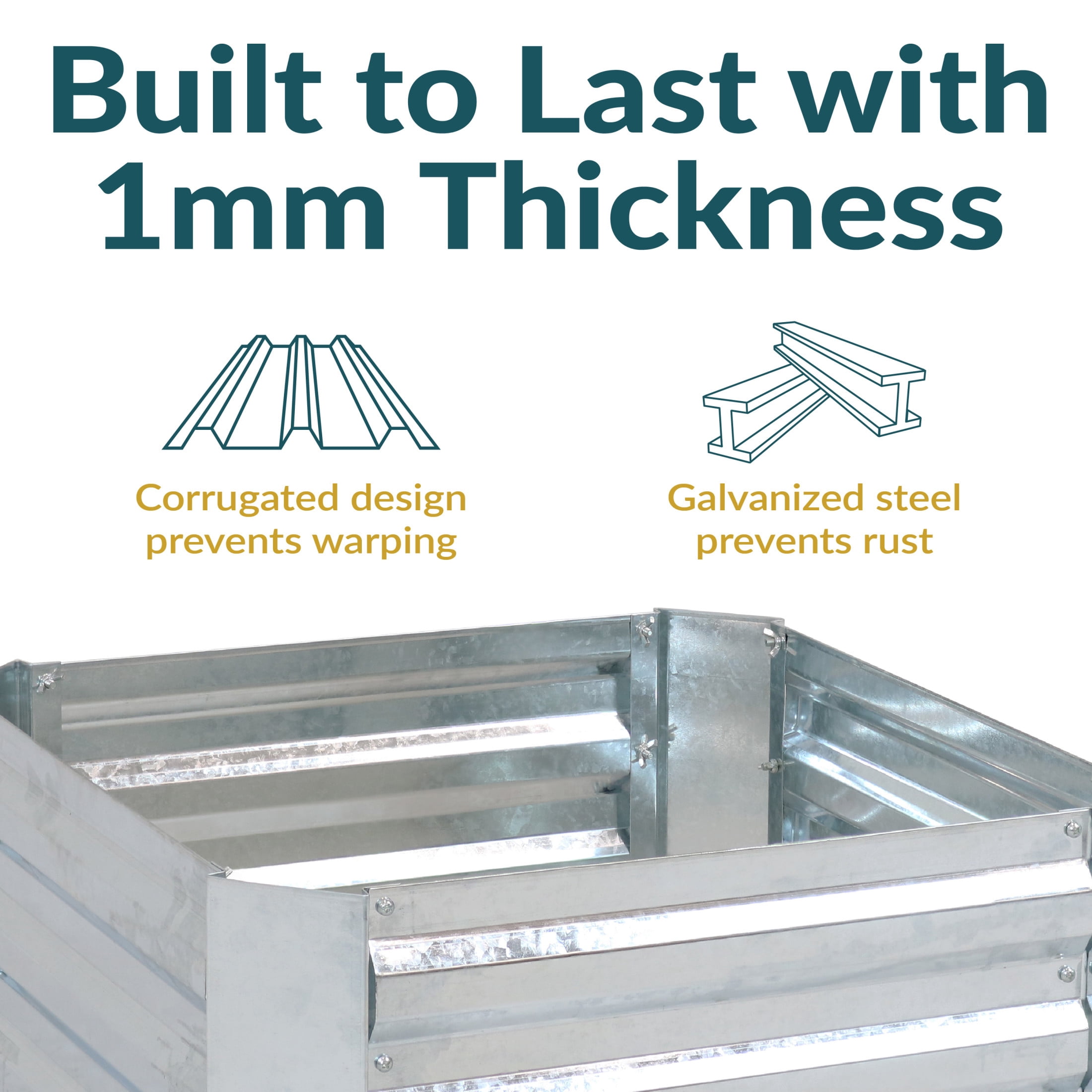 Sunnydaze 24" x 24" x 11.75" Square Silver Galvanized Steel Raised Garden Bed