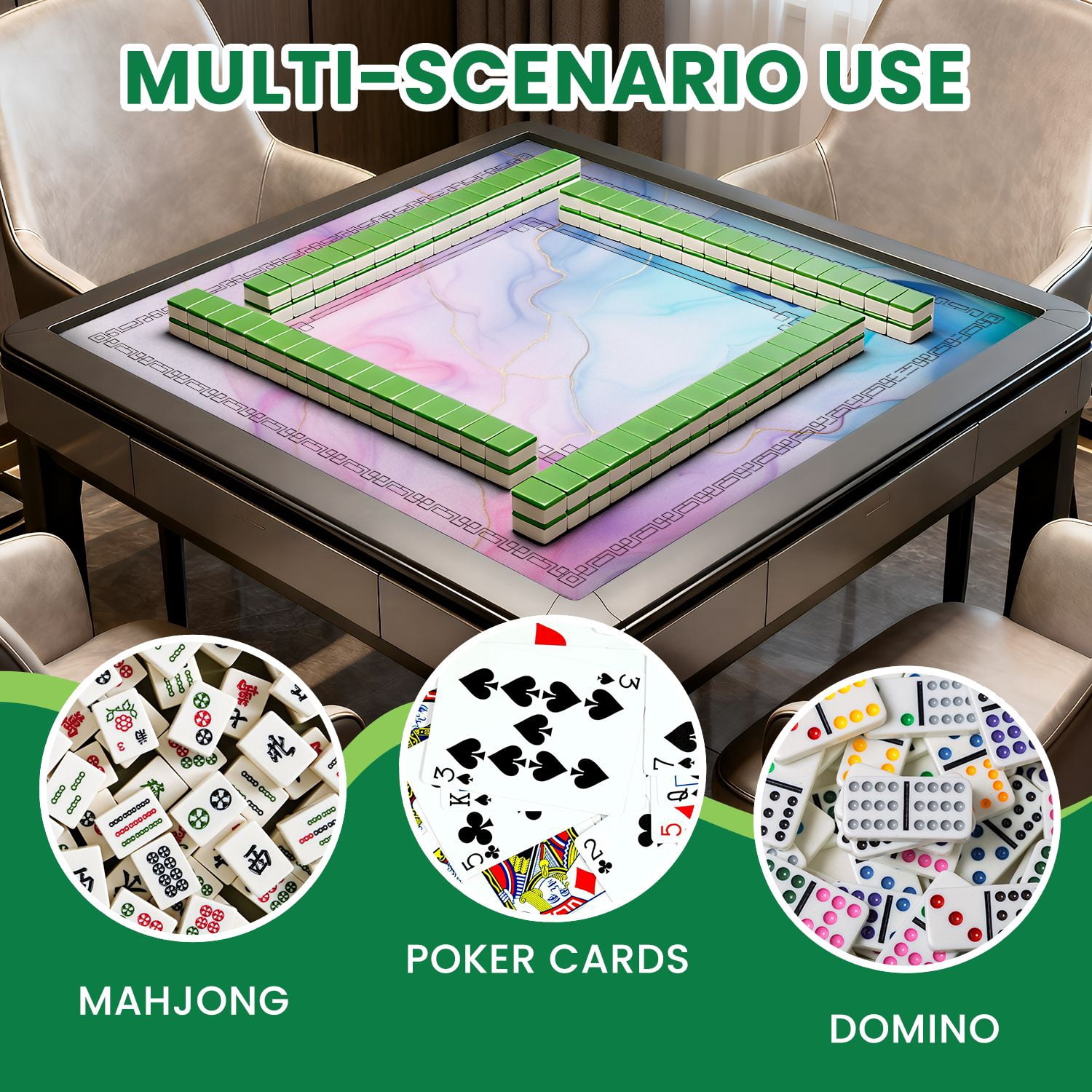 Mahjong Mat 31.5" x 31.5" Currents translucent hues snaking swirls foamy sprays color shape Non-Slip Noise Reduction American Mahjong Tiles Table Cover for Dominoes Poker Card Board Games Gift