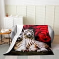 thumbnail image 2 of White Tiger Flannel Blanket for Kids Boys Girls,Red Rose Plush Blanket All Season Soft,African Safari Wild Animal Throw Blanket Sofa Bed Decor,Romantic Tiger Couples Fleece Blanekt with Flower,Twin, 2 of 5