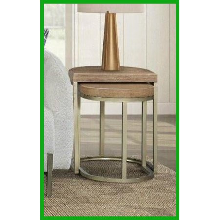 Space-Saving Latte Elm Veneer Coffee Table Set 2 Nesting Tables with Metal Bases for Living Room