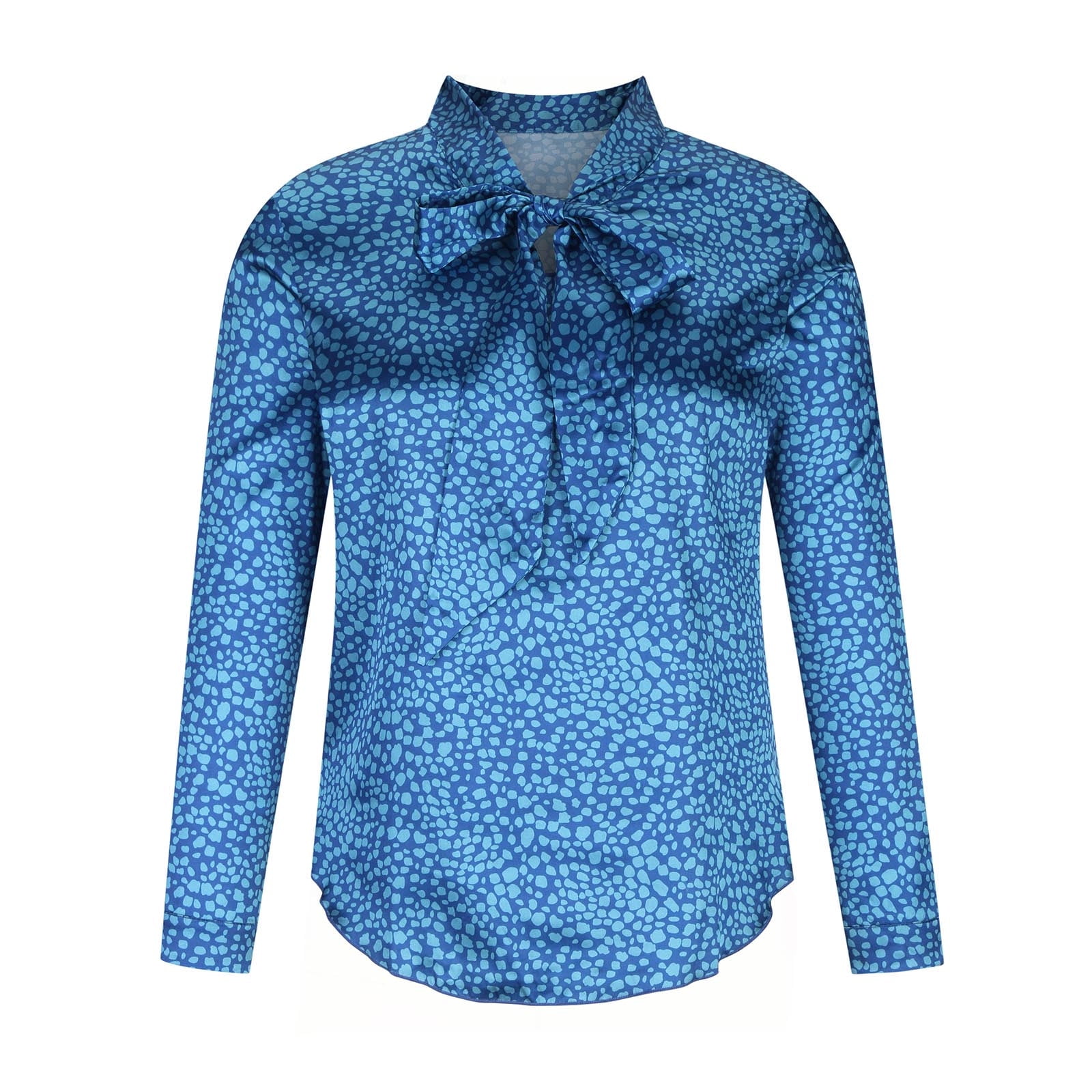Women's Spring Autumn V-Neck Casual Loose Print Lace-Up Long Sleeve Top Plus Size Blouses Shirt Dressy for Fall