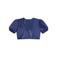 thumbnail image 3 of LiiYii Kids Girl's Short Sleeve Shrug 3D Applique Cardigan Bolero Shrug Dressy Jacket Navy Blue 8, 3 of 6