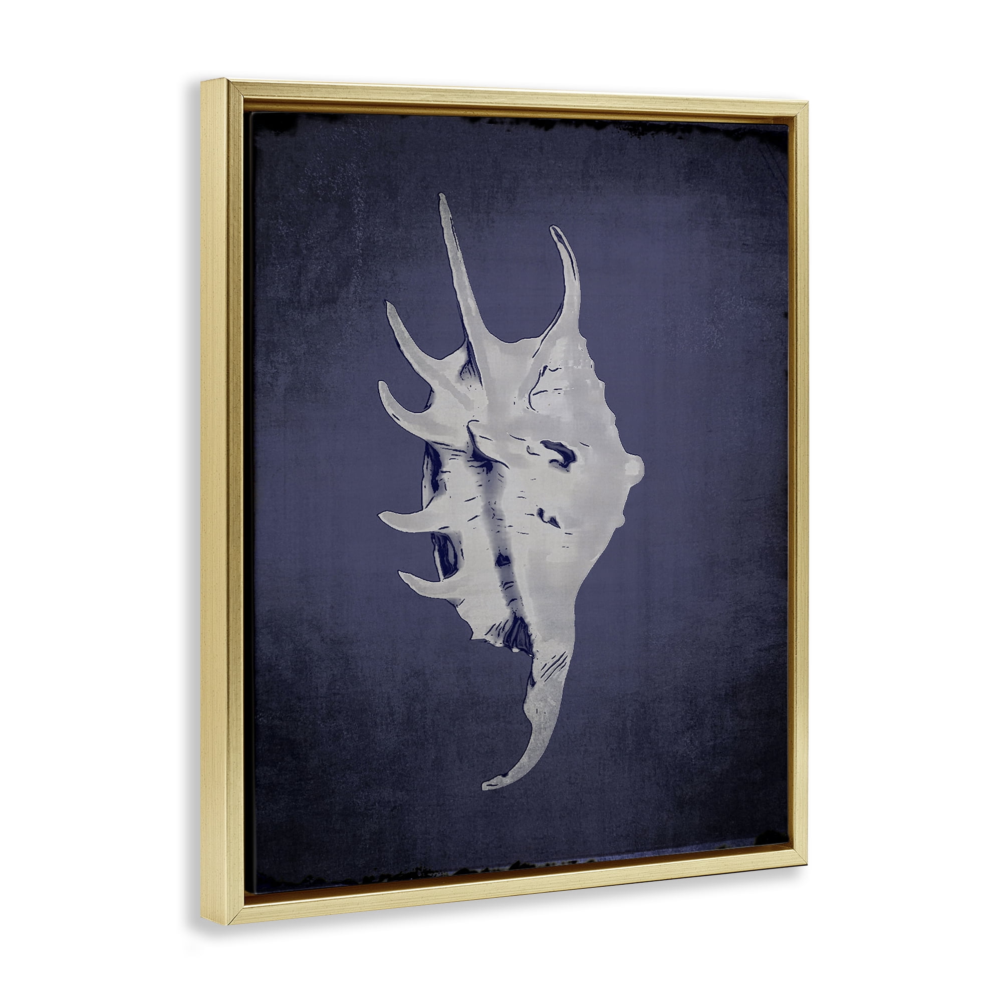 Stupell Industries Spider Conch on Indigo Nautical & Beach Painting Gold Floater Framed Canvas Art Print Wall Art, 17 x 21