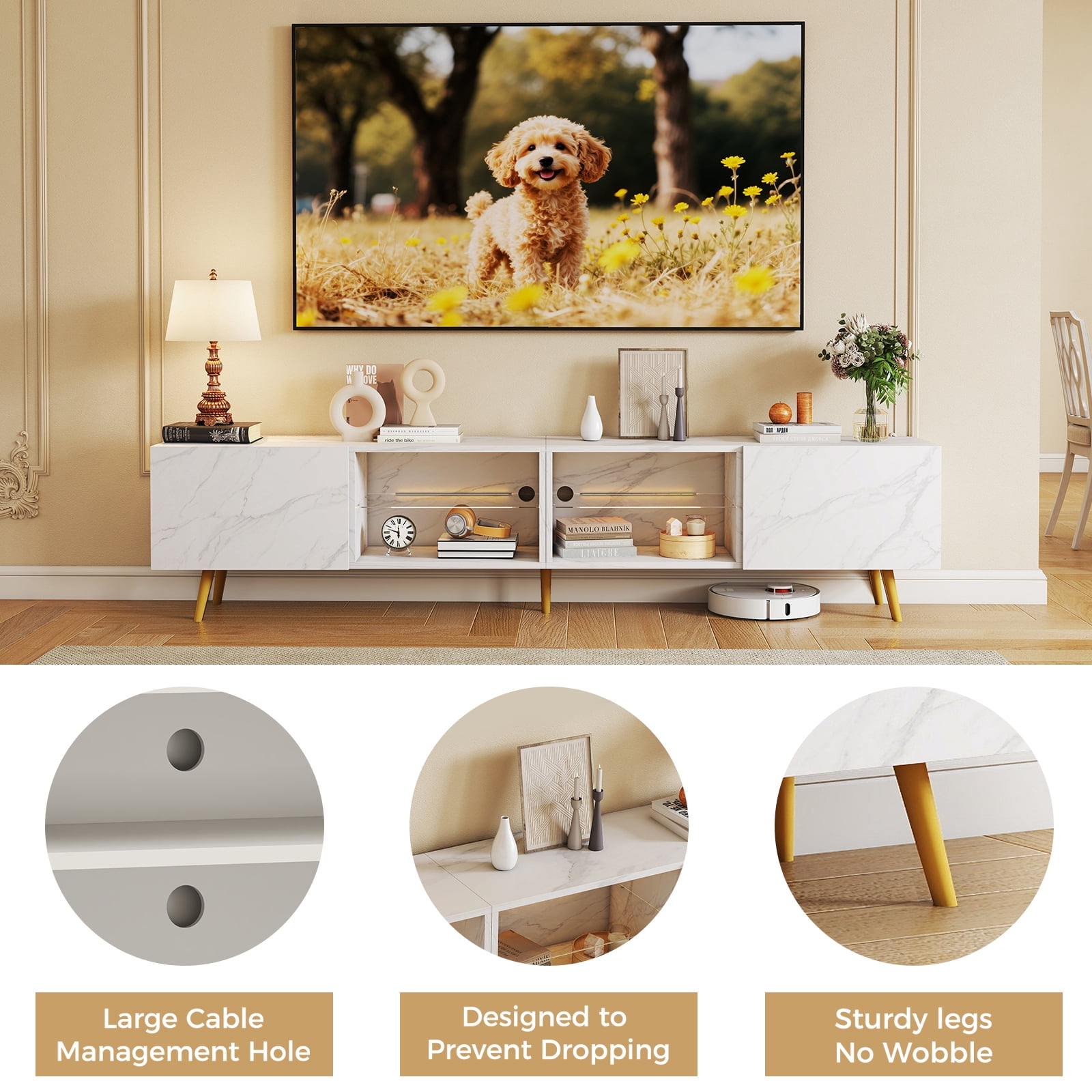 Bonzy Home 86" TV Stand, Television Console Table for 85" TV, Modern Entertainment Center with Storage Cabinets for Living Room