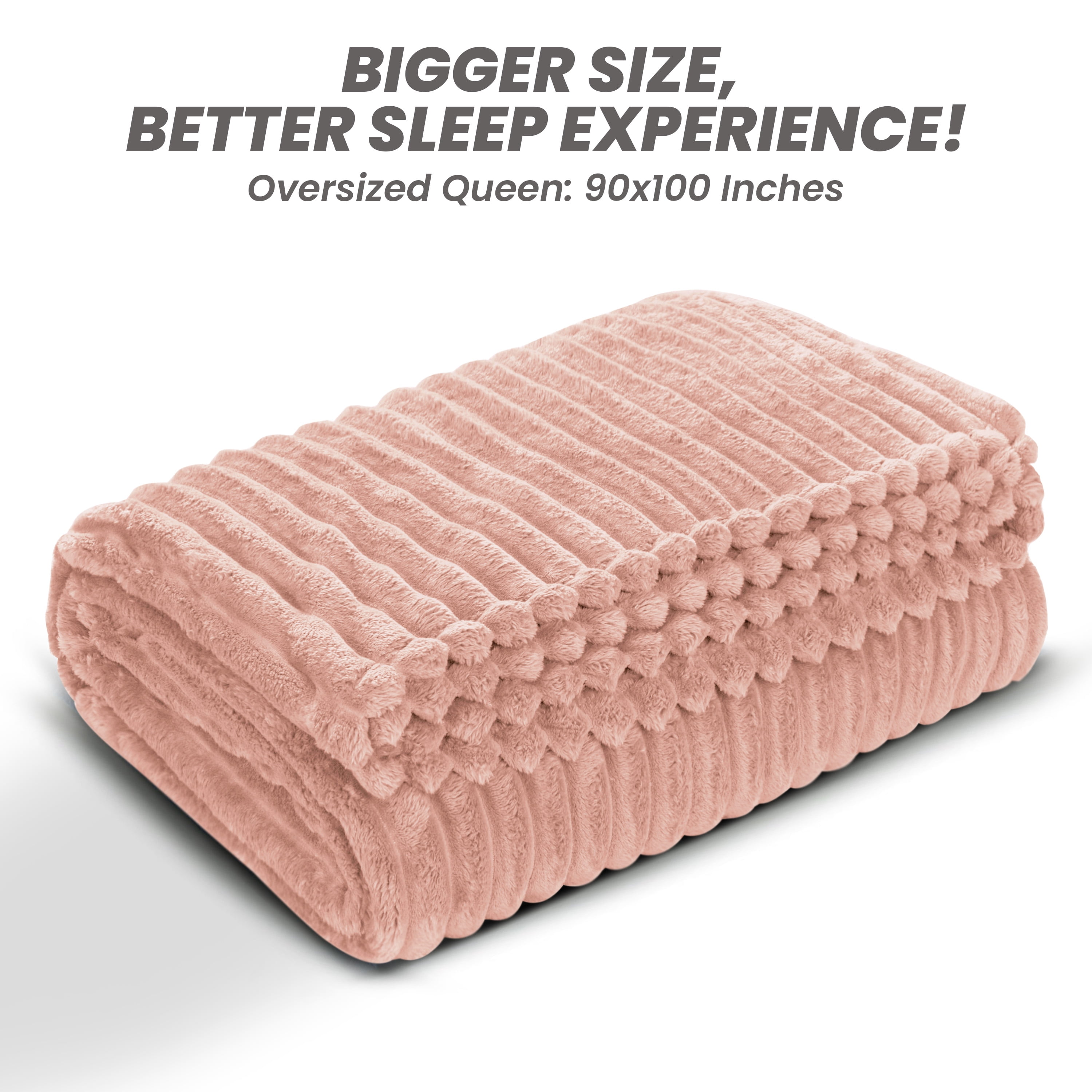 Fleece Blanket Queen Size 90" x 100" - 400GSM Oversized Soft Throw Blanket, Lightweight with Stripes Design Winter Blanket for Bed Sofa Couch