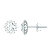 Rosec Jewels 1.25 CT Classic Moissanite Stud Earrings with Halo, 10K White Gold