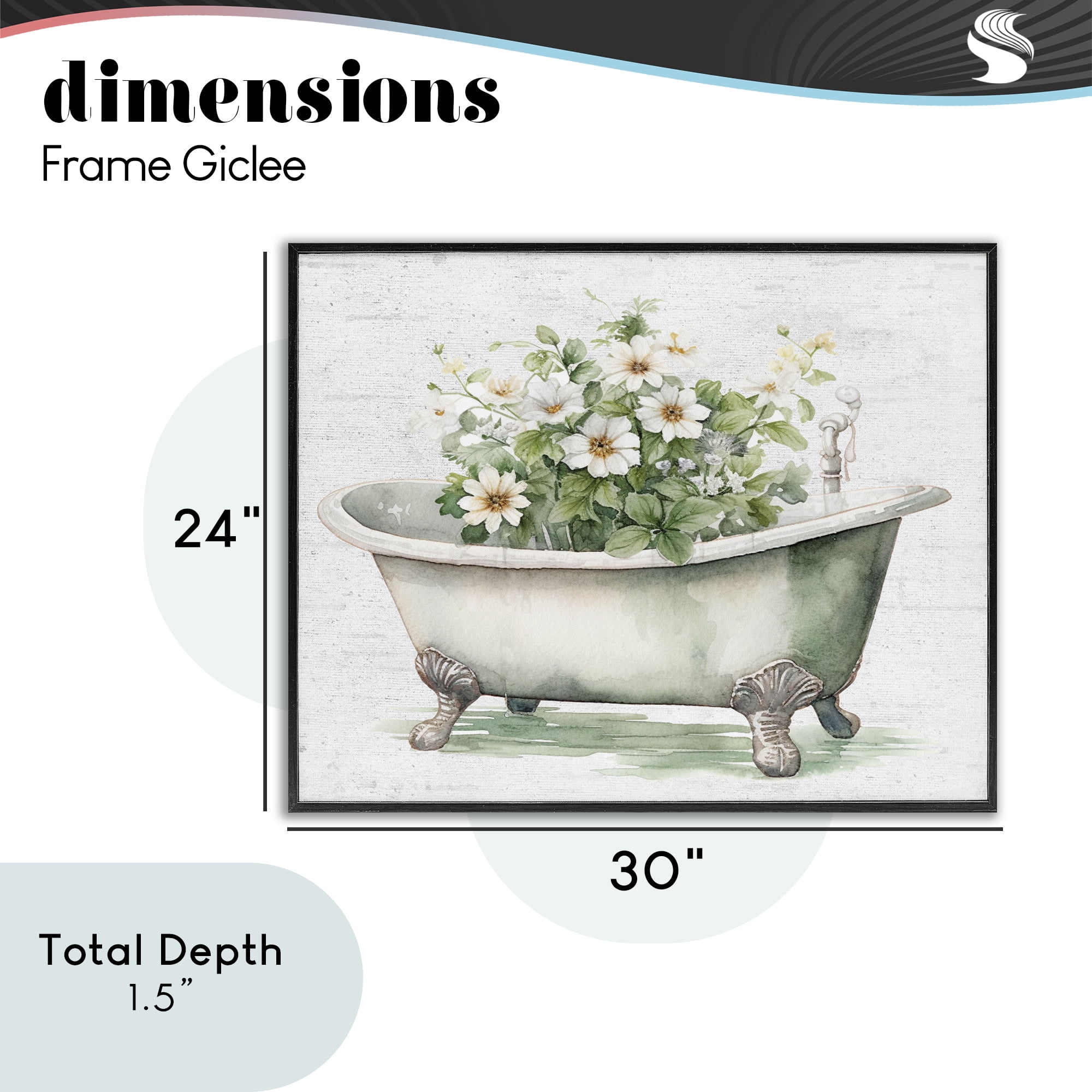 Boho Tub with Daisies Black Framed Giclee Art, design by Lettered and Lined
