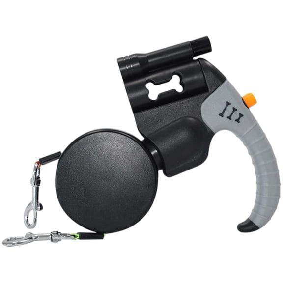 Retractable Double Dog Leash, Tangle-Free, LED Light, Poop Bag Holder, One-Handed Brake, Reflective