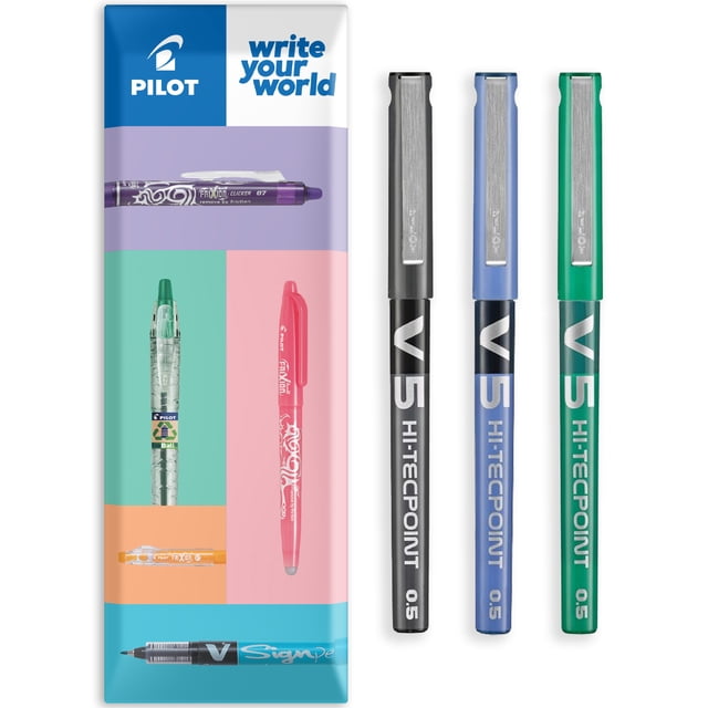 Pilot V5 Stylos à Bille Roulante à Pointe Fine Hi-Tecpoint, 0,5 mm, Couleurs d'Encre Assorties, Lot de 3